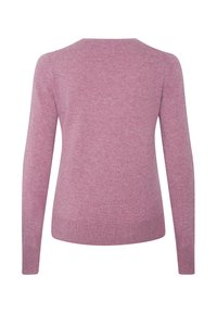 Fitted pinker Pullover aus weichem Strickmaterial, mit langen Ärmeln und Rundhalsausschnitt, nahtlosem Rückenteil und dezenter Textur.