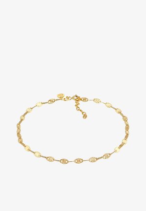 Pulsera de cadena de oro con eslabones ovalados de superficies texturizadas y un cierre de langosta. Longitud ajustable con una pequeña cadena de extensión.