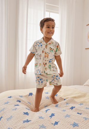 Next, REGULAR FIT - SINGLE BUTTON THROUGH SHORT PYJAMAS  SET - Nachtwäsche Set - ecru yellow blue green farmyard