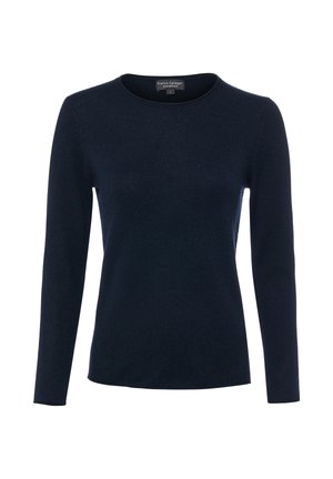 Marineblauwe trui met lange mouwen en ronde hals, gemaakt van puur kasjmier met een slanke, aansluitende pasvorm.