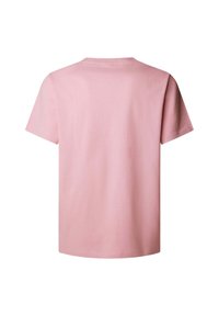T-shirt en coton rose clair uni à manches courtes, vu de dos sur un fond blanc.
