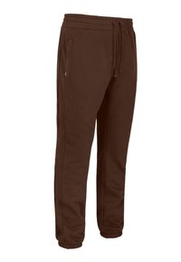 Bruine sweatpants gemaakt van een katoenmix, voorzien van een elastische tailleband met trekkoord, zijzakken en elastische boorden bij de enkels.