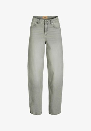 Šviesiai pilkos džinsinės kelnės su aukštu liemeniu, tiesiomis kojomis ir penkių kišenių dizainu. Medžiaga pasižymi subtilia tekstūra ir sustiprintu siuvimu.