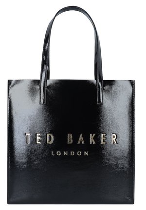 Sort blank Ted Baker London tote-taske med to håndtag og guldpræget mærkenavn centreret foran.