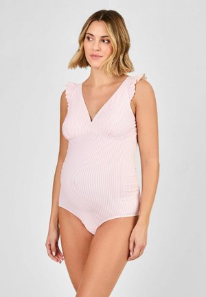 MATERNITY FIT - STRIPE FRILL SLEEVE V-NECK - Plavky - pink