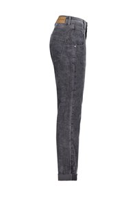 Slim-fit grå denimjeans med en let falmet tekstur, udstyret med standard talje, sidelommer og baglommer samt oprullede manchetter.