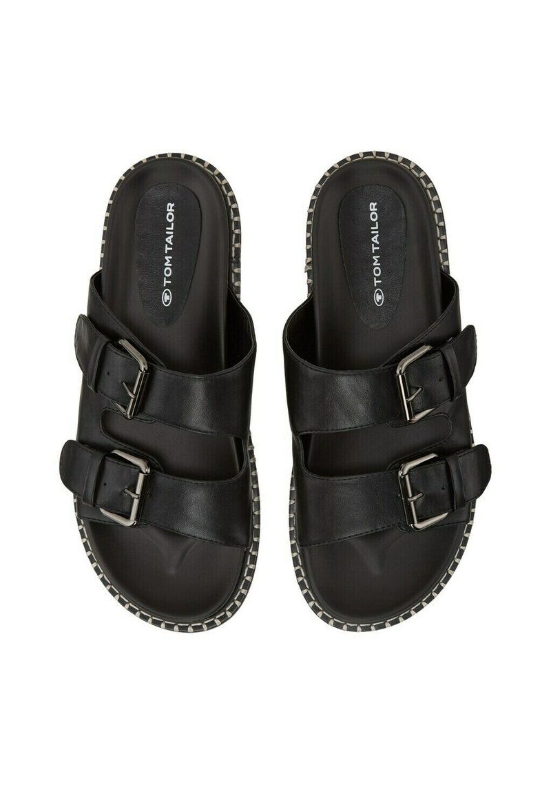 Mules Noires TOM TAILOR Taille 37 - Talon Plat En Faux Cuir - Neuf Avec Emballage