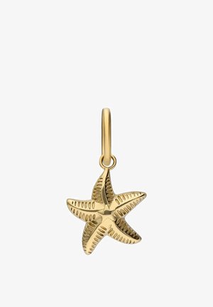 Pendentif doré en forme d'étoile de mer avec des bras texturés détaillés suspendu à un anneau lisse sur fond blanc.
