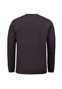 Pull à manches longues de couleur brun foncé vu de dos, doté d'un col rond et de poignets et ourlet côtelés.