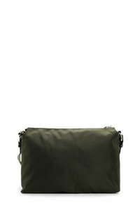 Ciemnozielona torba z nylonu o teksturowanej powierzchni, prostokątnym kształcie, zamknięciu na zamek błyskawiczny oraz regulowanym pasku. Kompaktowa i wytrzymała konstrukcja do codziennego użytku.