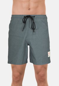 Shorts de bain pour hommes, gris foncé, en tissu doux. Dotés d'une taille élastique avec cordon de serrage et d'une poche latérale.