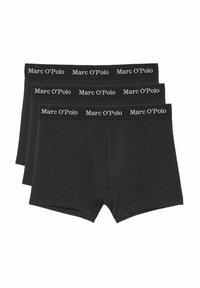 Drei Paar schwarze Boxershorts mit einem elastischen Bund und dem "Marc O'Polo"-Logo. Hergestellt aus weichem Stoff mit einer engen Passform.