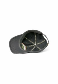 Cappellino grigio scuro con visiera curva, che mostra la fodera interna. Presenta un logo circolare e cuciture con il testo "DANISH" e "ENDURANCE".