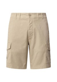 Beige cargo šortky vyrobené z bavlny. Mají dvě boční kapsy, zapínání na knoflík a detaily v prošití. Design se rovnými nohavicemi.