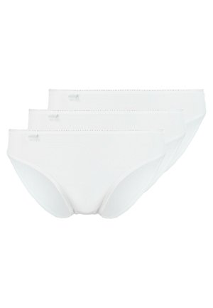 Pack of three white cotton briefs with a smooth texture, featuring a low-rise design and a stitched waistband with no visible branding.