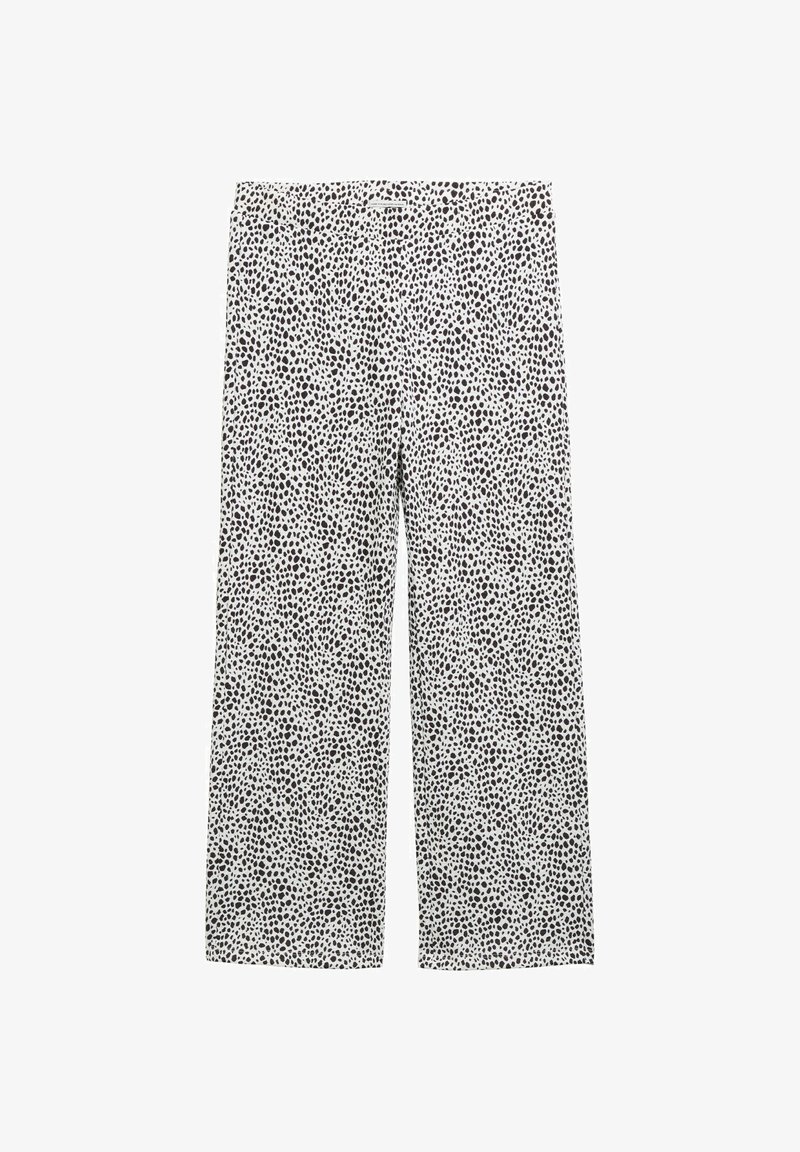 Gekürzte, weite Hose aus einem leichten Stoff mit einem schwarz-weißen gesprenkelten Muster. Elastischer Bund für Komfort.
