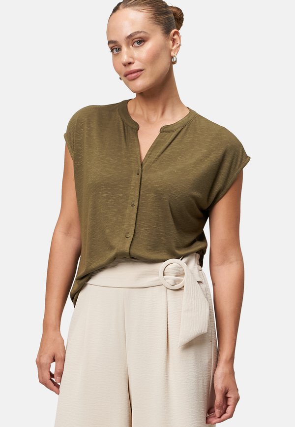 MIT KNOPFLEISTE - Bluse - dark olive
