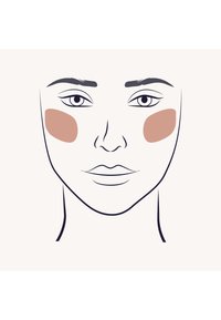 Illustration av ett ansikte med minimalistisk linjekonst; har persikofärgade rougeaccenter på kinderna, neutral bakgrund och enkel ansiktsstruktur.