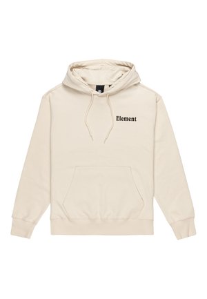 Beige hoodie with a drawstring, soft texture, front kangaroo pocket, and "Element" logo in dark print on the left side.