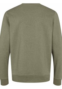 Sweat-shirt vert, col ras du cou, poignets et ourlet côtelés. Tissu doux et texturé, dos sans ornements ni graphismes. Silhouette régulière.
