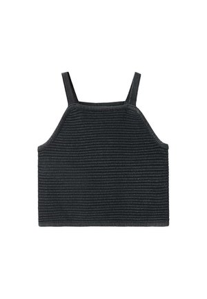 Sort strikket cropped tanktop med tynde skulderstropper og struktureret vandret rib.