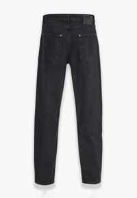 Sorte denim jeans med lige snit, der har to baglommer og en linning. Stoffet har en glat tekstur og minimal udsmykning.