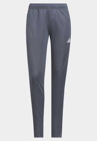 Graue Sporthose mit elastischem Bund, taillierter Passform und dezentem adidas-Logo auf dem linken Oberschenkel. Glattes, leichtes Material.