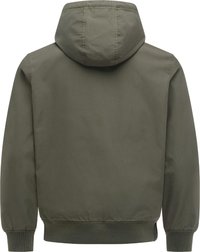 Veste à capuche vert olive avec poignets et ourlet côtelés, vue de dos.