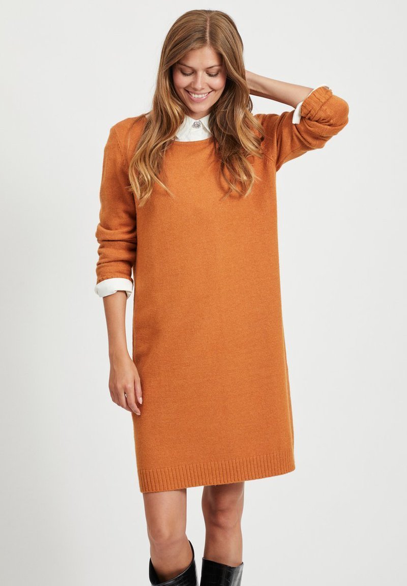 VILA VIRIL DRESS - Strikkjoler - pumpkin spice