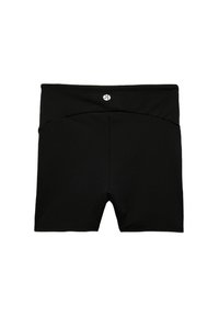 Pantaloncini atletici neri con una cintura larga, tessuto testurizzato e un piccolo logo sul retro. Progettati per comfort e mobilità.