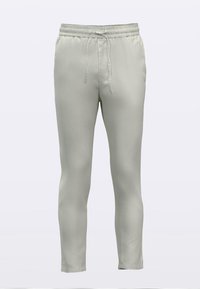 Heledad hallid pehmed söömajakad, millel on elastne vöökoht ja reguleeritav nöör. Kitseneva säärekujundusega ning ilma nähtavate mustriteta.