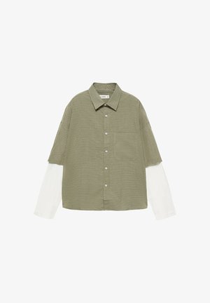 PULL&BEAR, DOUBLE SLEEVE CHECK SHIRT - Chemise - grey