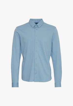 Svjetloplawa košulja dugih rukava od glatke tkanine, s dugmadi sprijeda, klasičnom kragnom i dugmadima na manžetama s suptilnim detaljima.