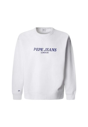 Bijela dukserica od mekog materijala, sa okruglim izrezom, dugim rukavima i tamnoplavi "PEPE JEANS LONDON" logo. Jednostavan dizajn.