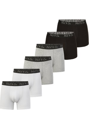 Set van zes boxershorts in wit, grijs en zwart. Zachte katoenen stof met een elastische tailleband met "Phil & Co." logo.