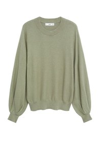 Lichtgroene oversized trui met een ronde halslijn, geribbelde manchetten en een textuurpatroon. Comfortabele lange mouwen en een ontspannen pasvorm.