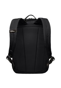 Mochila negra con respaldo y correas de hombro acolchados, que presenta una superficie texturizada y un asa de transporte superior. Incluye ajustes de correa lateral.