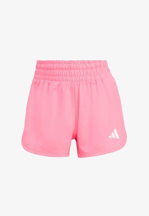 Rosa Sportshorts aus leichtem Gewebe. Mit einem elastischen Bund und einem weißen Logo auf der unteren linken Seite.
