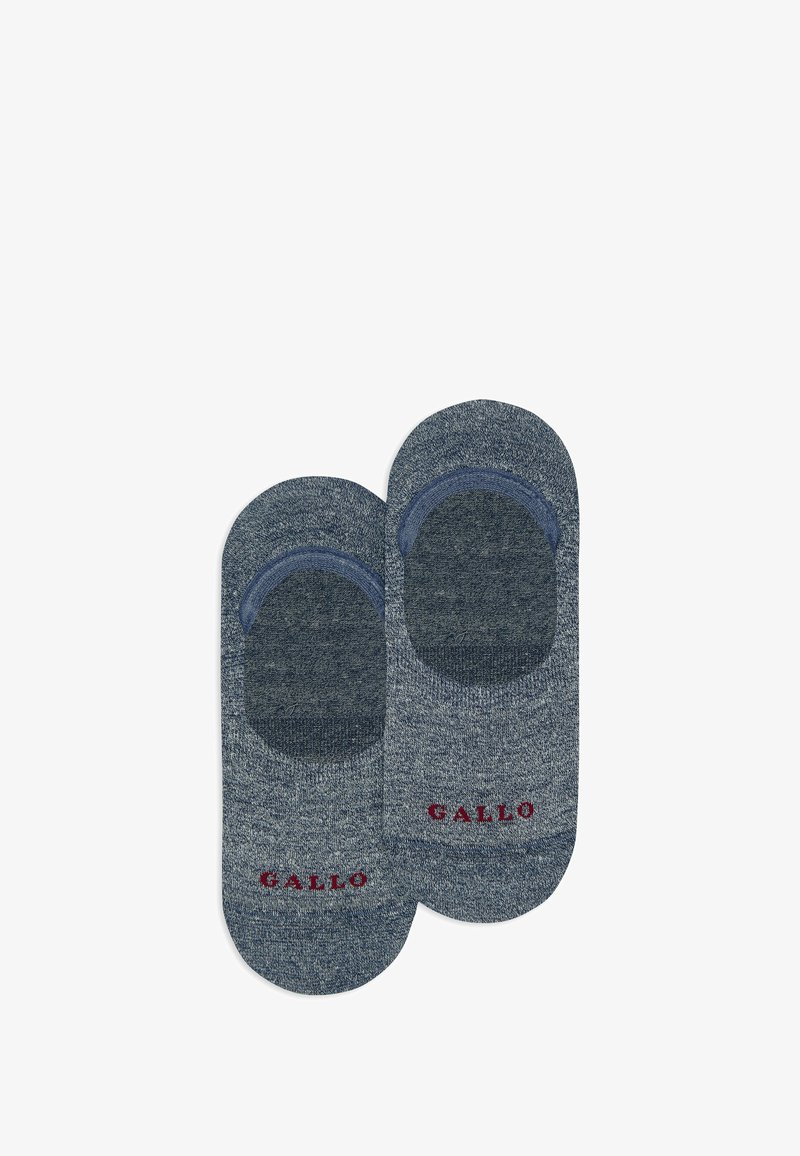Calze blu navy lunghe fino alla caviglia, realizzate in un misto cotone con una texture liscia. Presentano sezioni tonde per il tallone e le dita. La scritta "GALLO" è ben visibile in rosso.
