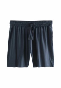 Marineblå shorts lavet af letvægtsstof, med elastisk talje og snor, sidelommer og en glat overflade.