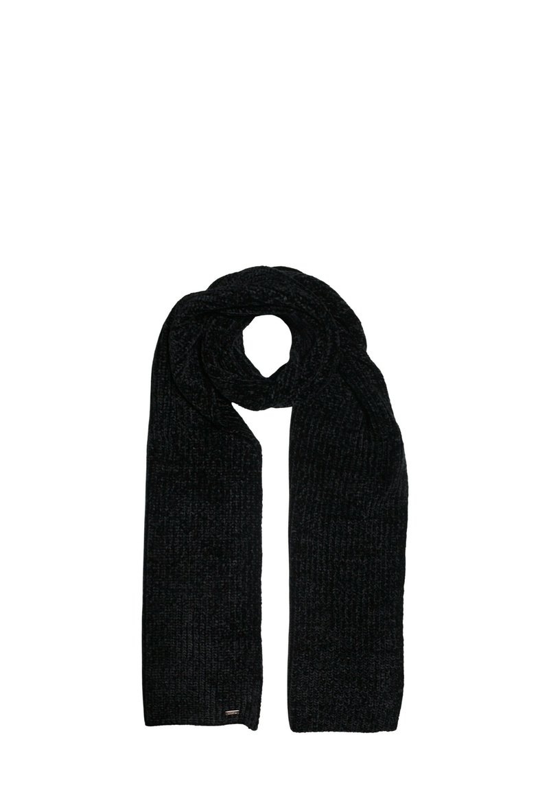 Sciarpa nera lavorata a maglia con texture a coste, in tessuto morbido, di lunghezza lunga e design ad anello per uno styling versatile. Etichetta con logo discreto inclusa.