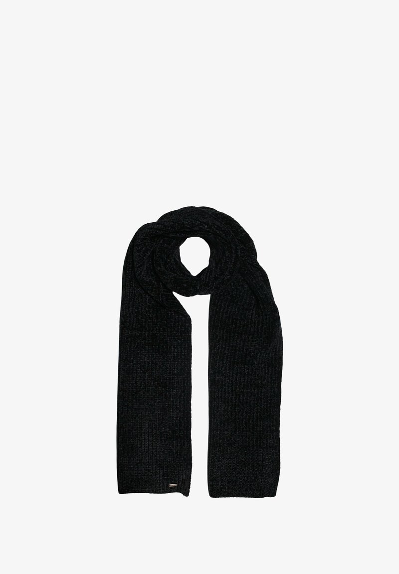 Sciarpa nera lavorata a maglia con texture a coste, in tessuto morbido, di lunghezza lunga e design ad anello per uno styling versatile. Etichetta con logo discreto inclusa.