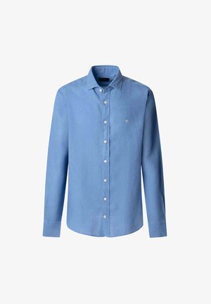 Svijetloplava košulja dugih rukava od pamuka, s prednjim kopčanjem na gumbe, klasičnom kragnom i malim izvezenim logom na prsima.