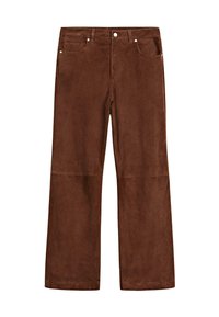 REGULAR FIT SUEDE FINISH - Leather trousers - brown
