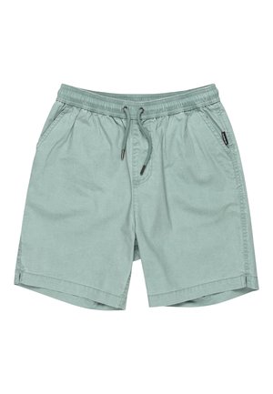 Lysegrønne afslappede shorts med elastisk taljebånd, justerbar snøre, sidelommer og lille mærke på højre lomme.