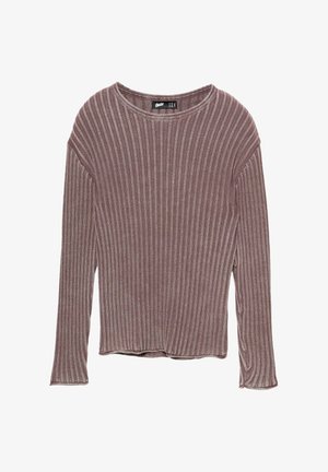 Dugmadna majica dugih rukava u boji mauve. Izrađena od mekog materijala s opuštenim krojem i zaobljenim izrezom. Djelomično se završava iznad struka.