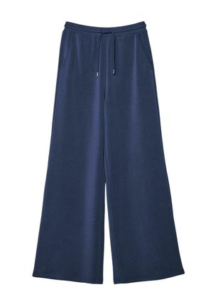 Mornarsko plave široke hlače s elastičnim pojasom i vezicom, s bočnim džepovima i opuštenim krojem.