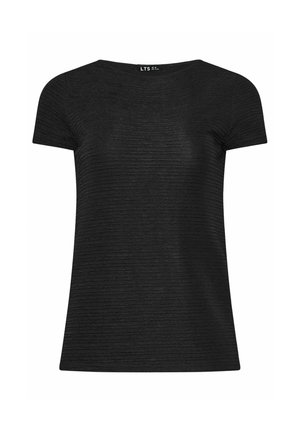 Top court à manches courtes noir avec un design côtelé texturé et un large décolleté. Fabriqu�é dans un tissu doux et extensible pour plus de confort.