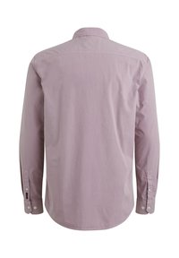 Camicia a maniche lunghe in cotone di un delicato color lavanda, con colletto classico, dettagli bottonati sui polsini e orlo curvo.