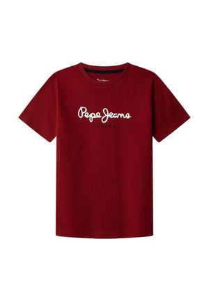 T-shirt en coton rouge à manches courtes. Présente le logo blanc "Pepe Jeans" avec "LONDON" en plus petit en dessous, design col rond.